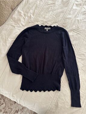 Oasis Navy Scallop Hem Long-Sleeve Sweater S